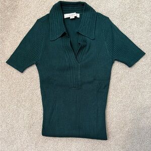 LOFT Deep Green Collared Knit Top